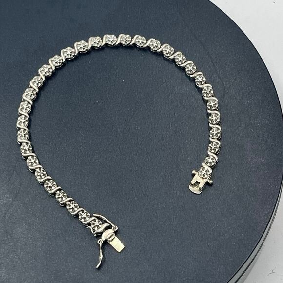 Ross Simons Signed Vintage Sterling Silver Diamond Tennis Bracelet 10 Gr, 7” - Picture 4 of 10